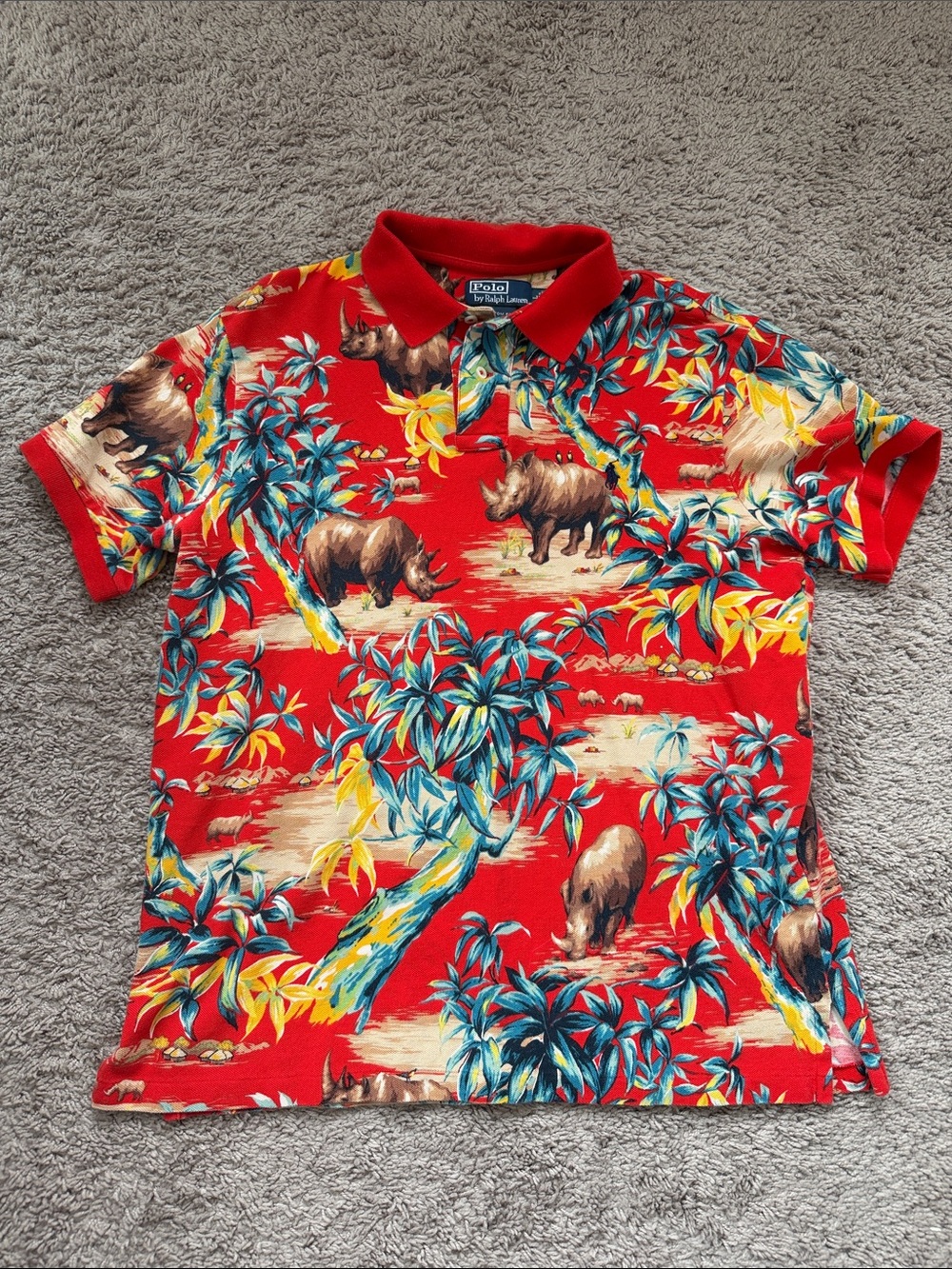 Polo by Ralph Lauren Red Tropical Rhino Polo Shirt Mens Large